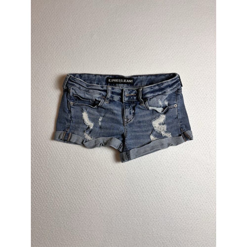 Express Denim Distressed Micro Shorts 0